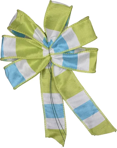 Vista 3 de Small 5-6" Aqua and Lime Striped Wired Wreath Bow