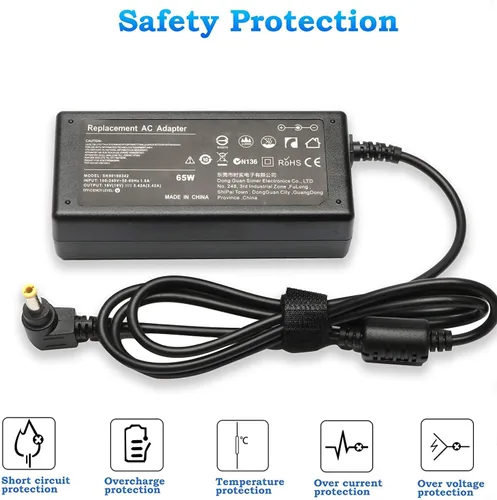 Vista 3 de Cargador adaptador de CA para portátil Toshiba Satellite E105-S1602, E105-S1802; L300D-ST3501, L300D-ST3503, L300-ST2501; L300-ST3502, L305D-S5868