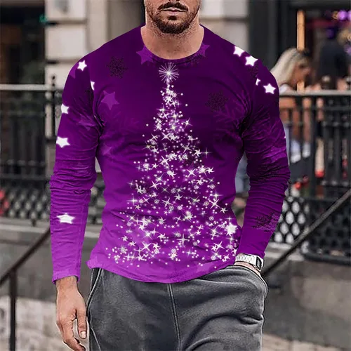 Vista 8 de Camisetas para hombre, diseño gráfico de Navidad, de manga larga, ajuste muscular, para gimnasio, entrenamiento, camiseta casual con cuello redondo