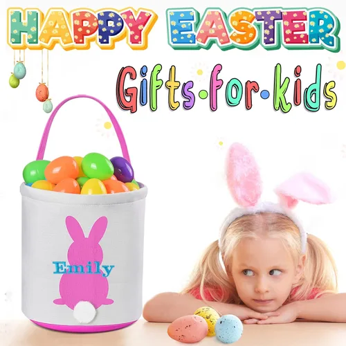 Vista 4 de Cestas de Pascua personalizadas para niños y niñas, canasta de conejo de Pascua de Touber para niños pequeños, canasta de caza de huevos de Pascua