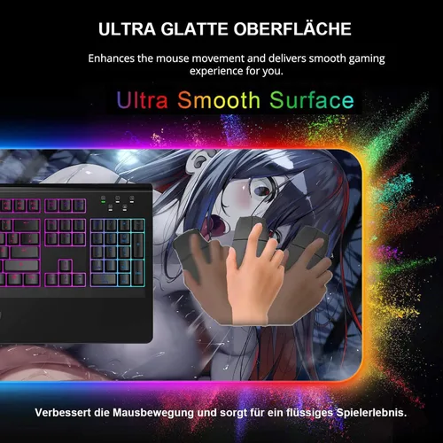 Vista 6 de Alfombrilla de mouse para juegos RGB Anime Girl Sexy Butt Breasts Chest Gamer Pads LED Alfombrilla de escritorio Alfombrilla de mouse XXL