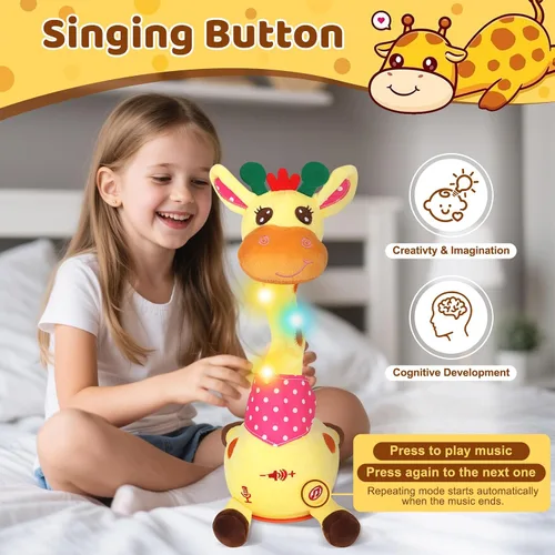 Vista 3 de Juguete de Jirafa Danzante con Luces LED, Juguete para Bebé Jirafa que Habla y Canta, Repite lo que Dices (Grabación de Audio y Repetición) Animal