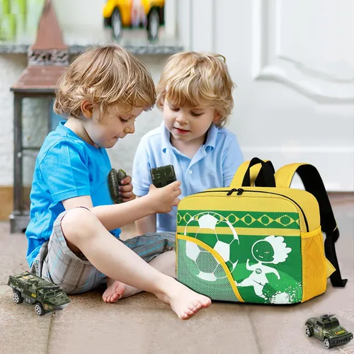 Vista 6 de Mochila infantil para niños y niñas, bolsas de libros preescolares 3D de dibujos animados para guardería, Fútbol - Verde, Mochilas Daypack