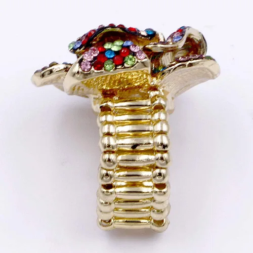 Vista 5 de Lavencious Anillo elástico de cóctel con forma de flor y circonita cúbica para mujer, Cristal, Zirconia cúbica