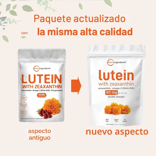 Vista 4 de Micro Ingredients Cápsulas blandas de luteína y zeaxantina de 40 mg, 240 unidades, con astaxantina, omega-3 y fosfolípidos, vitaminas para la salud