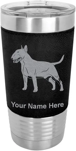 Vista 21 de LaserGram Vaso aislado al vacío de 20 onzas, perro Bull Terrier, grabado personalizado incluido (piel sintética, estilo béisbol)