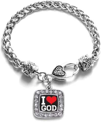Vista 51 de Pulsera de dijes cuadrados de plata con joyería de circonita cúbica