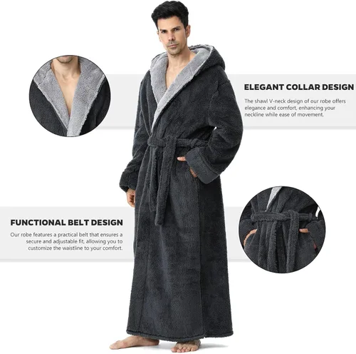 Vista 6 de Hellomamma Batas largas para hombre con capucha de longitud completa con capucha de forro polar mullido