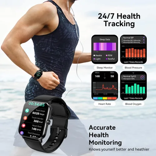Vista 5 de Reloj inteligente, reloj inteligente de 1.85 pulgadas para hombres y mujeres (respuesta/hacer llamadas), frecuencia cardíaca, monitor de sueño
