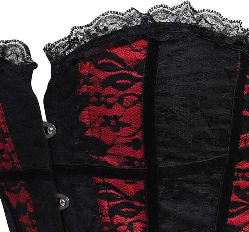 Vista 4 de Corsés rojos Bustier para mujer, corsé floral, elegante y oriental de encaje