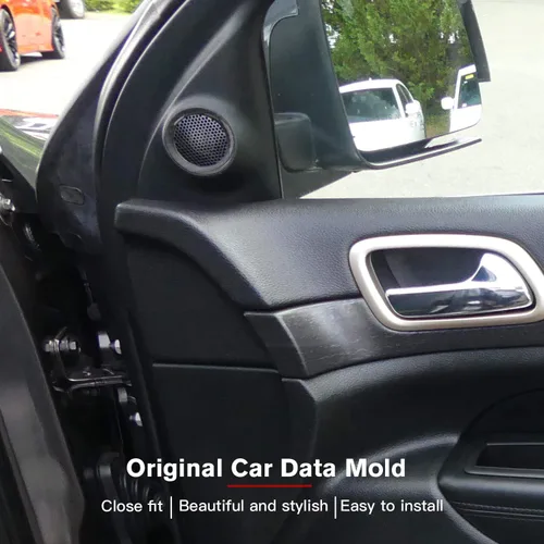 Vista 2 de CheroCar Cubierta del altavoz de la puerta delantera para Jeep Grand Cherokee 2011-2020, grano de fibra de carbono, 2 piezas/juego