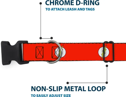 Vista 5 de Buckle-Down Collar de clip de plástico, logotipo flash, rojo/blanco/amarillo, 1 pulgada de ancho, se adapta a cuello de 9 a 15 pulgadas, pequeño