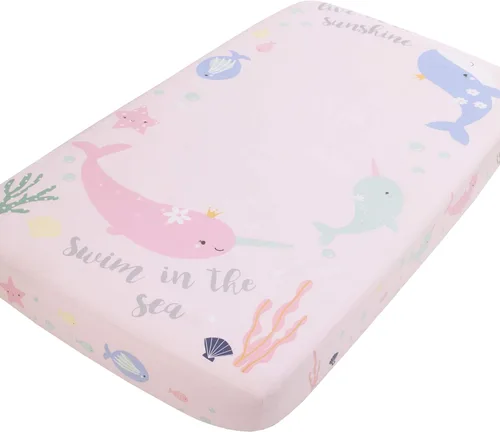 Vista 9 de NoJo Sleepysaurus - Sábana bajera ajustable para cuna, 100% algodón, diseño de hojas de dinosaurio azul, amarillo, gris y blanco