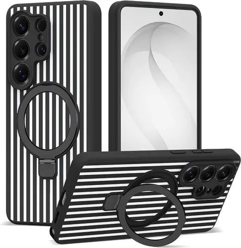 Vista 45 de SKYLMW - Funda para Samsung Galaxy S23 con soporte, 6.1 pulgadas, color negro Soporte de anillo magnético, compatible con Mag-Safe, funda