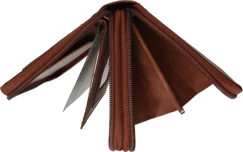 Vista 6 de Marshal Cartera de chequera de embrague de doble cremallera de cuero genuino para las mujeres #4575CF