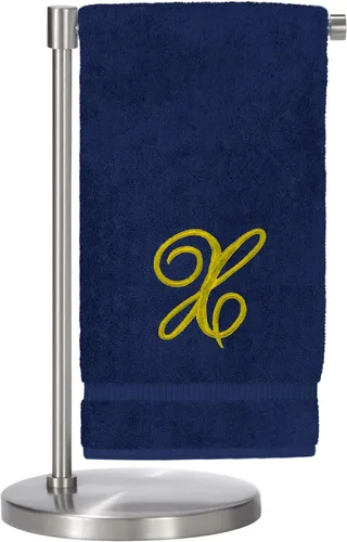 Vista 158 de Script R - Toalla de baño con monograma, regalo personalizado, 27 x 54 pulgadas, juego de 1 toalla bordada con texto dorado, 100% algodón turco Navy