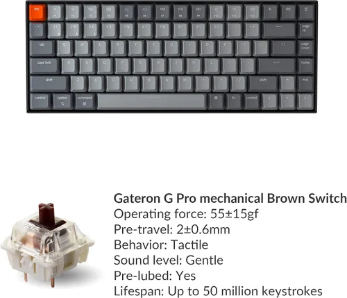 Vista 8 de Keychron K2 - Teclado mecánico inalámbrico Bluetooth RGB con 75 diseño con interruptor Gateron G Pro MarrónAnti GhostingN-Key Rollover teclado