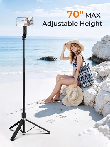 Vista 4 de Trípode para teléfono y palo para selfie, trípode extensible todo en uno de aluminio de 74.8 in para smartphone Negro