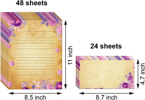 Vista 6 de Juego de papel y sobres vintage de papelería floral vintage con papel de escritura con letras forradas, 48 hojas + 24 sobres, 8.5 x 11 pulgadas