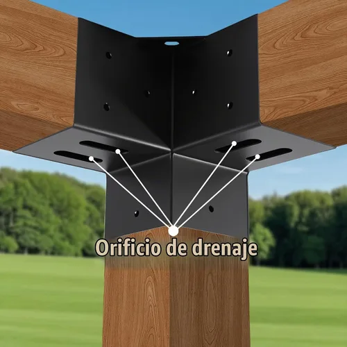 Vista 8 de 4 soportes de pérgola de 4 x 4 pulgadas (real: 3.6 x 3.6 pulgadas), soporte de esquina de ángulo recto de 3 vías, kit de pérgola de bricolaje con 8