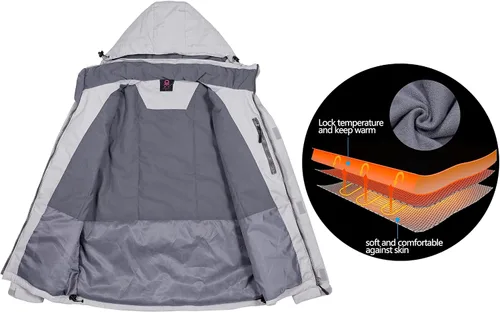 Vista 3 de Little Donkey Andy Chaqueta impermeable de esquí y snowboard para mujer, abrigo cálido resistente al viento con capucha desmontable