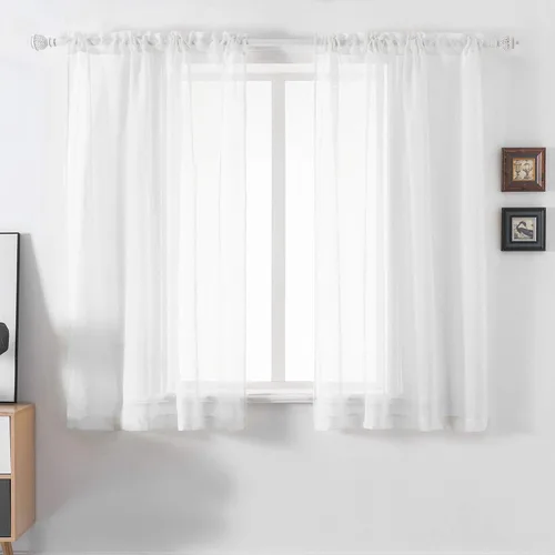 Vista 29 de DUALIFE - Cortinas transparentes de 54 pulgadas de largo, paneles de privacidad de gasa para ventanas, cortinas de lino semitransparentes