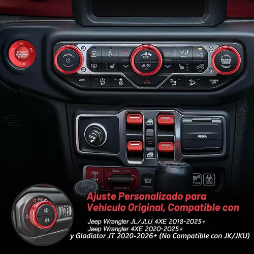 Vista 3 de para Jeep Wrangler JL JLU 2018-2026 y accesorios Gladiator JT 2020-2026, juego de 10 pomos de aluminio y cubierta de botón para interruptor de Rojo