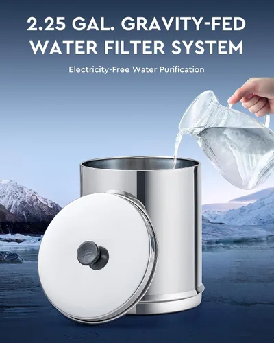 Vista 2 de CO-Z Sistema de filtro de agua alimentado por gravedad, sistema de filtración de agua de encimera de 2.25 galones, purificador de agua por gravedad