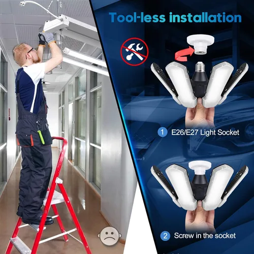 Vista 5 de TANBABY Luz LED mejorada para garaje, luz de techo LED deformable de 150 W, 15000 lm, E26/E27, iluminación de garaje con bombilla de 6+1 paneles