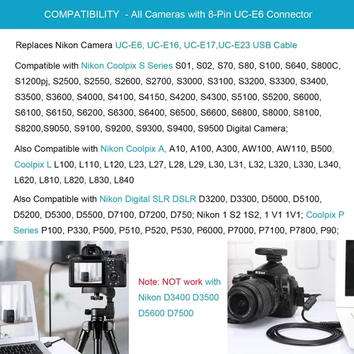 Vista 3 de Cargador de batería USB para PC de 5 pies de largo + cable de sincronización de datos para cámara Nikon Coolpix S4100 S2800