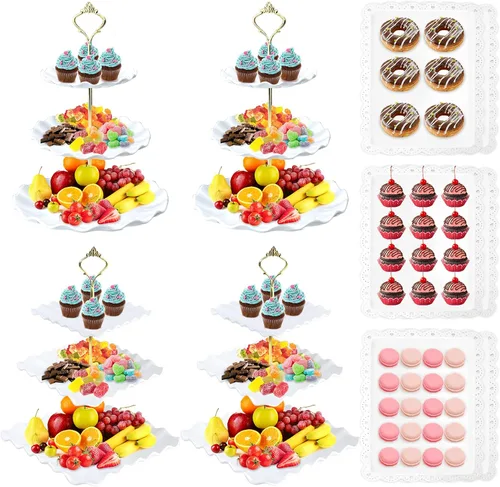 Vista 8 de Juego de 10 soportes para cupcakes, juego de exhibición de mesa de postres, soporte de exhibición de cupcakes, soporte de nivel para cupcakes con 4