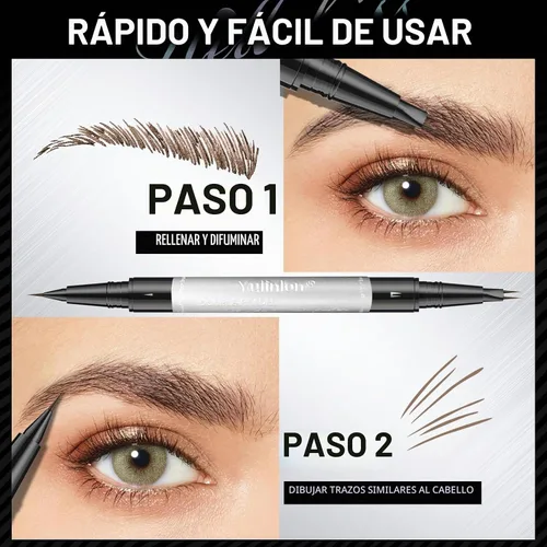 Vista 3 de Yulinlon Bolígrafo de cejas de doble extremo, punta de microhorquilla de 0.000 in, tinta líquida impermeable para cejas, micro-tenedor y puntas