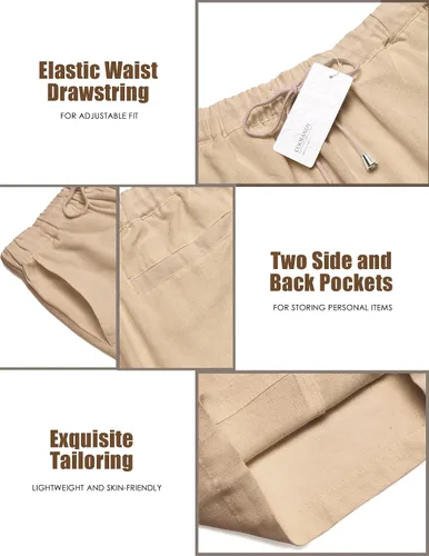 Vista 5 de COOFANDY Pantalones capri harén de lino para hombre, casuales, ligeros, con cordón, pantalones de yoga, holgados, 34, pantalones de playa