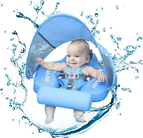 Vista 9 de Mambobaby Flotador de natación para bebé con toldo y cola, flotador de piscina infantil no inflable, flotador de natación para niños pequeños