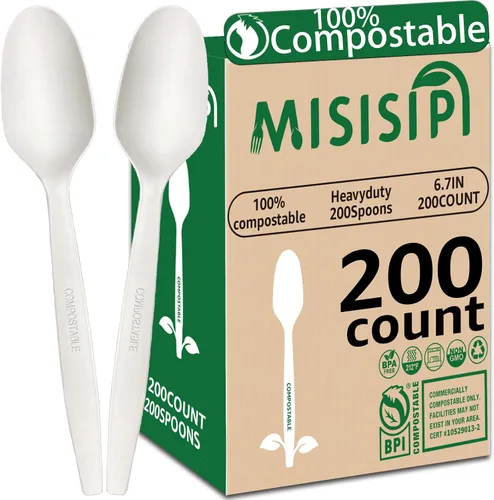 Vista 12 de MISISIPI Juego de utensilios compostables de 150 unidades, resistente con certificación BPI, tenedores desechables sin plástico, cucharas, cuchillos