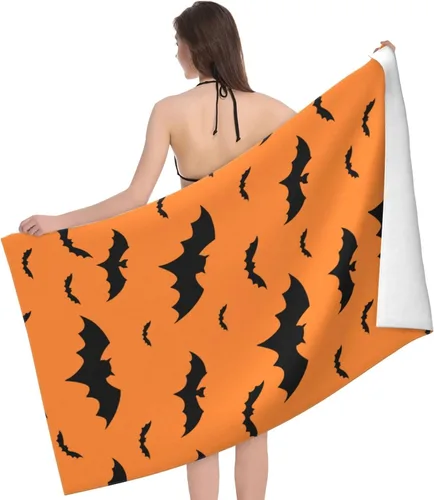 Vista 15 de Toalla de playa de Halloween con diseño de murciélagos, de microfibra, de secado rápido, súper absorbente, toallas de baño negras de gran tamaño Bate