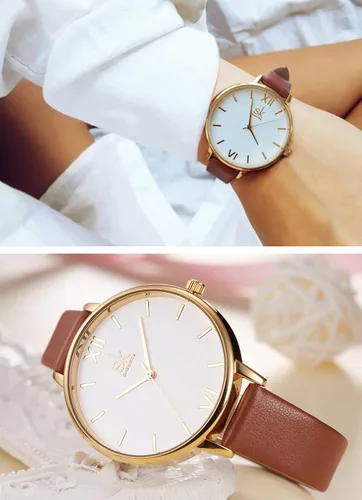 Vista 6 de SHENGKE Relojes de cuero de lujo de cuarzo Relogio Feminino para mujer Relogio, K0056-Marrón