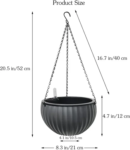 Vista 2 de ZH-002 - Paquete de 1 cesta colgante redonda negra de 8.3 pulgadas, maceta colgante de metal, maceta de plástico de cerámica de imitación, maceta