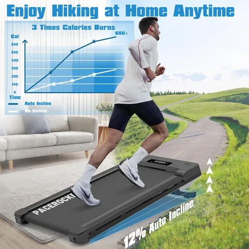 Vista 2 de PACEROCKER Walking Pad Treadmill with 12% 9-Level Auto Incline, 450 lbs Capacity Bluetooth Speaker Under Desk Treadmills for Home Hiking