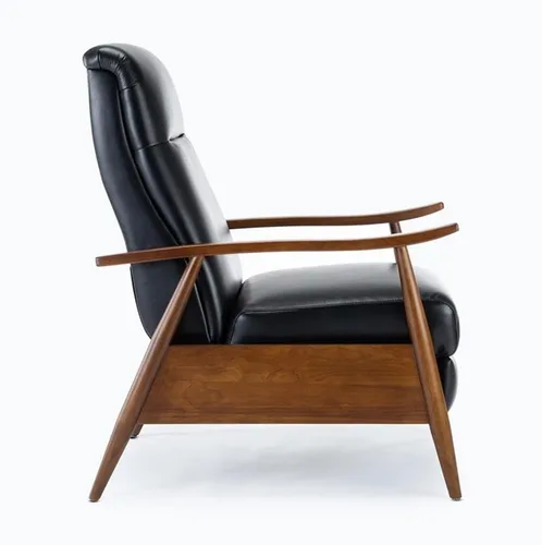 Vista 7 de Solaris Silla reclinable de piel sintética negra con brazo de madera