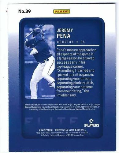 Vista 2 de JEREMY PENA 2022 Panini Chronicles Elite Rookie Card #39 Baseball RC Houston Astros