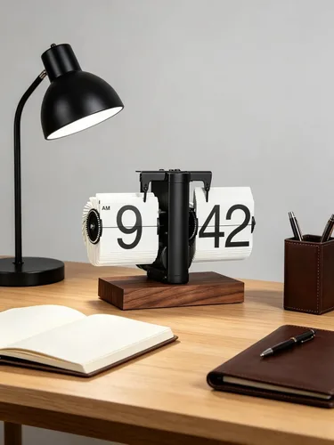 Vista 12 de Reloj retro con tapa, reloj de escritorio con pilas, reloj de mesa abatible de 12 horas, reloj mecánico retro abatible de gran número con base