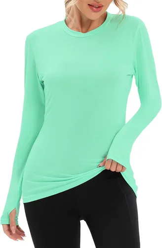 Vista 2 de Zando Camiseta de manga larga UPF 50+ con protección solar de secado rápido, ligera, cuello redondo, UV