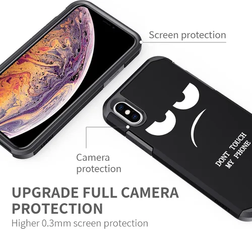Vista 5 de Funda para iPhone Xs Max, bonita funda [Don't Touch My Phone] a prueba de golpes, de doble capa, resistente, funda protectora de plástico