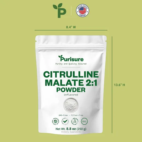 Vista 7 de Purisure L-Citrulina en polvo 8.82 oz, suplemento de malato de citrulina 2:1 de alta calidad para rendimiento de fuerza y energía, polvo de malato