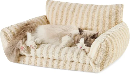 Vista 26 de Hollypet Cama para gatos, mullida, multifuncional, de doble capa, suave para mascotas, sofá ortopédico para gatos y perros pequeños, color beige