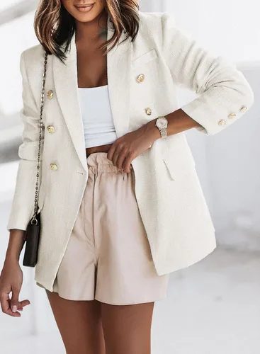 Vista 3 de Happy Sailed - Blazer de tweed para mujer, estilo informal, de manga larga, cruzado, abierto por delante, chaquetas de trabajo