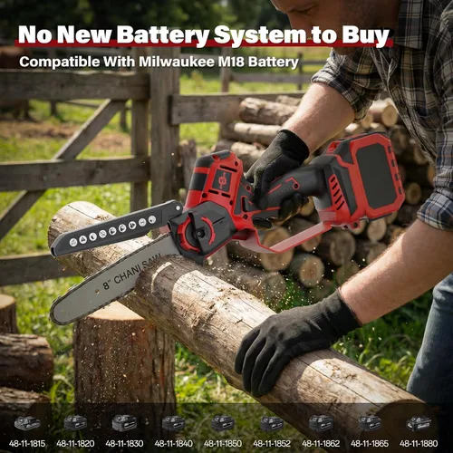 Vista 5 de Mini motosierra para batería Milwaukee M18, motosierra eléctrica inalámbrica 2 en 1 de 8 y 6 pulgadas con motor sin escobillas de 800 W y engrasador