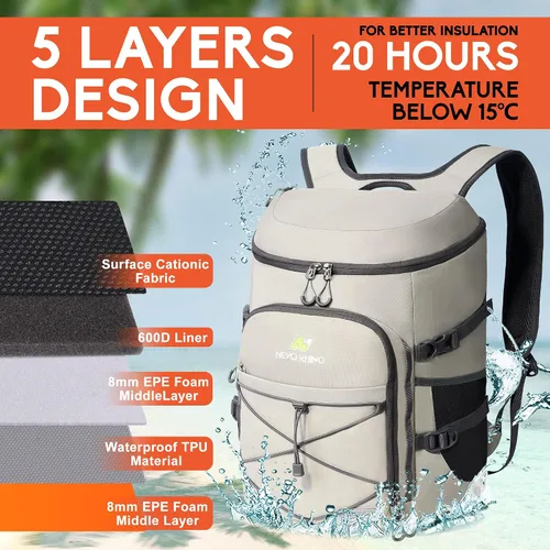 Vista 2 de N NEVO RHINO Mochilas Enfriadoras Aisladas a Prueba de Fugas 36/54 Latas, Mochila Enfriadora Aislada Portátil Ligera Impermeable para Hombres