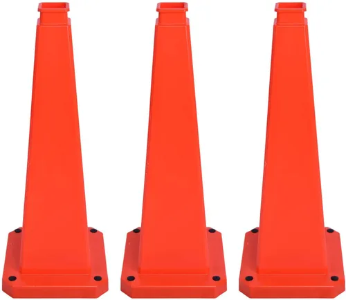 Vista 21 de Conos de precaución de 26.5 pulgadas, letreros de seguridad visibles de 4 lados con base de goma pesada, advertencia para prevención de resbalones